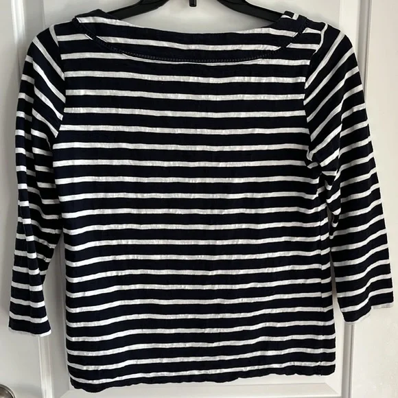 TALBOTS Square Neck 3/4 Length Sleeve Navy & White Striped Shirt size Small - Picture 3 of 6